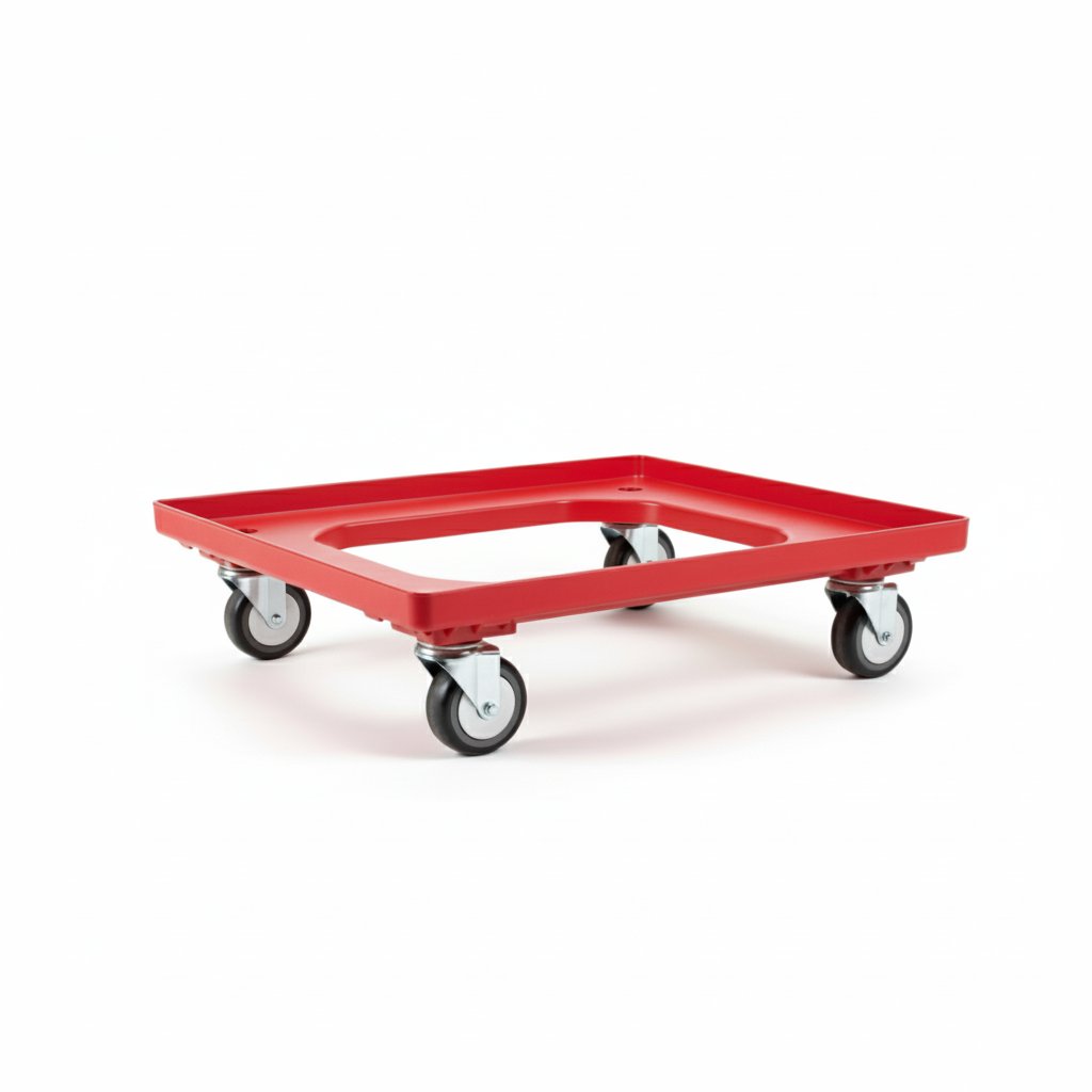 Wózek transportowy na skrzynki czerwony ABS