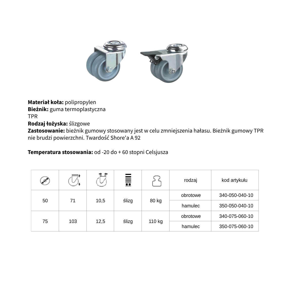 Katalog - Zestawy kołowe aparaturowe z dwoma kołami z gumy termoplastycznej, łożysko ślizgowe Miniaturka strony z katalogu - Zestawy kołowe aparaturowe, dwa koła termoplastyczne, łożysko ślizgowe